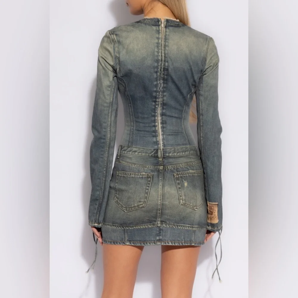 Edgy Denim-Look Dress Casual Party Mini - Picture 6 of 7